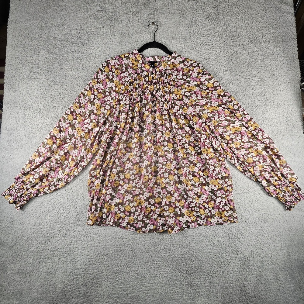 Torrid Top Women 2X Floral Chiffon Smocked LS Blouse Sheer Cottagecore Peasant